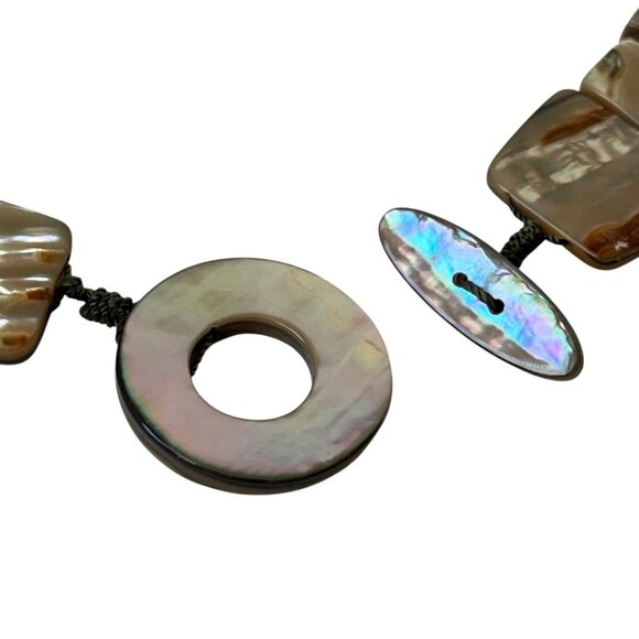 Handmade Mother of Pearl and Abalone Shell Collar Choker Necklace Iridescent - Picture 9 of 13